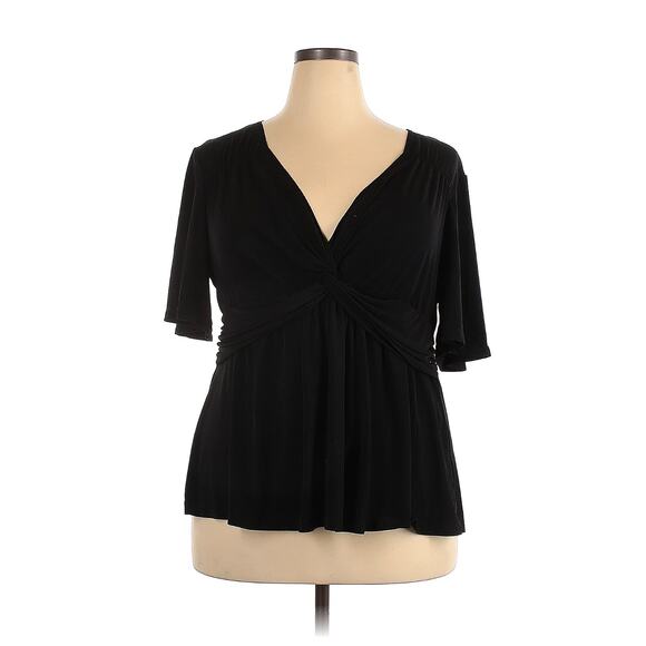 Kiyonna Top 1X Abby Twist Black Twist Front Slimming Versatile Flutter Sleeves - Picture 6 of 11
